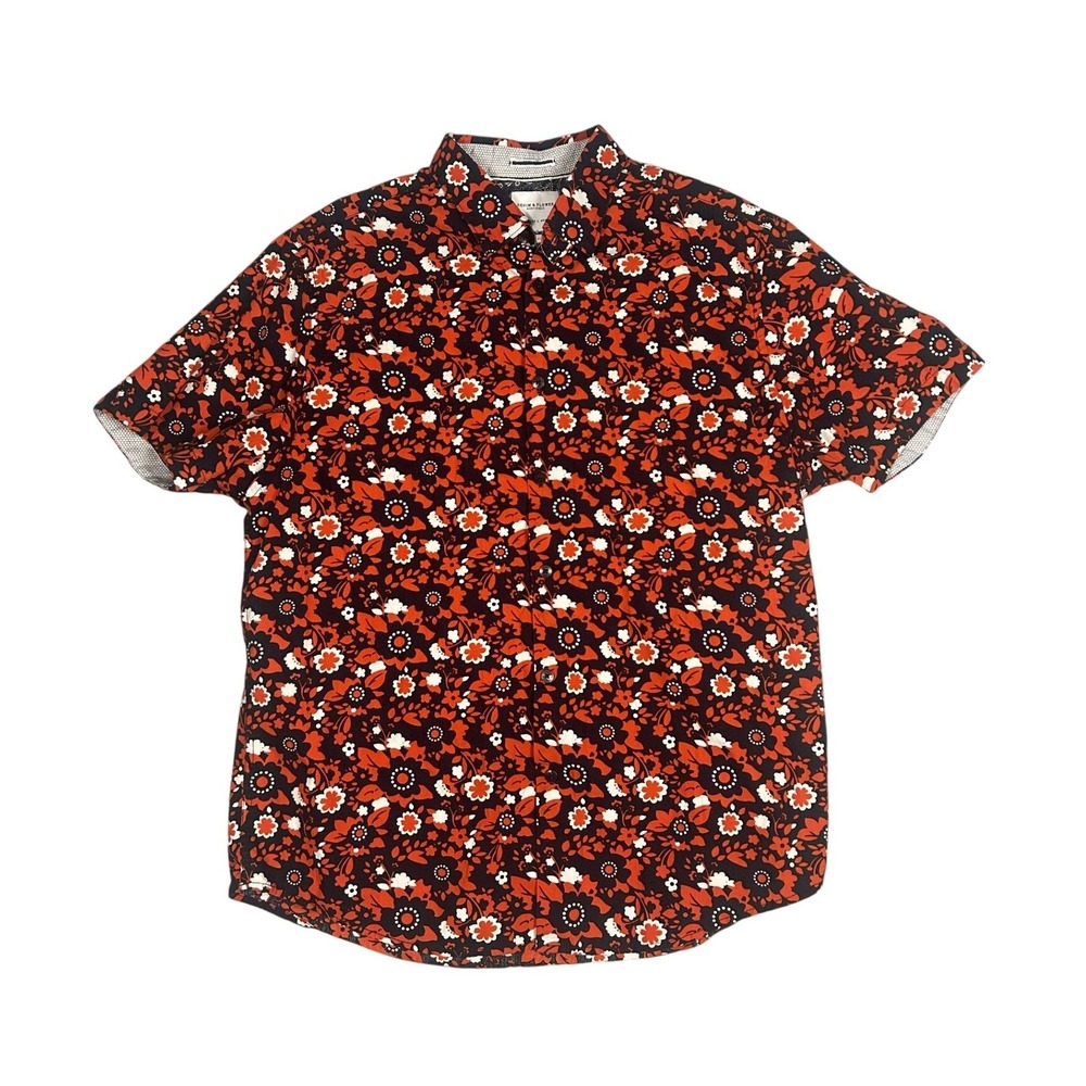 Denim & Flower Ricky Singh Floral Short Sleeve Button Up Slim‎ Fit Large Retro